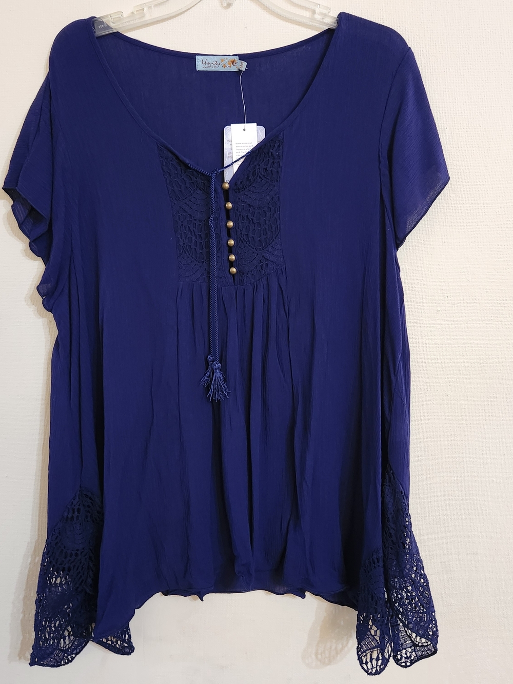 Unity World Wear Royal Blue Crochet-Trim Tassel Tunic